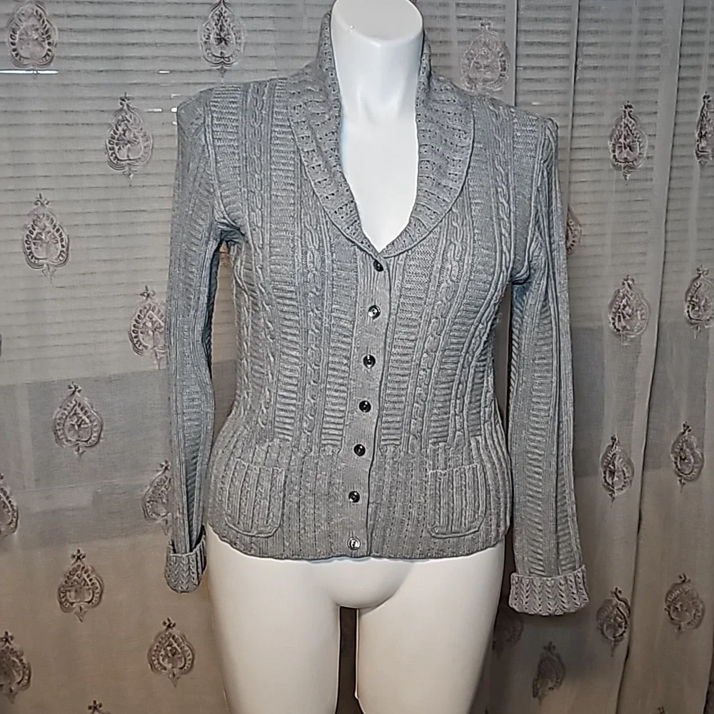 Gray knit button down sweater - Picture 11 of 13
